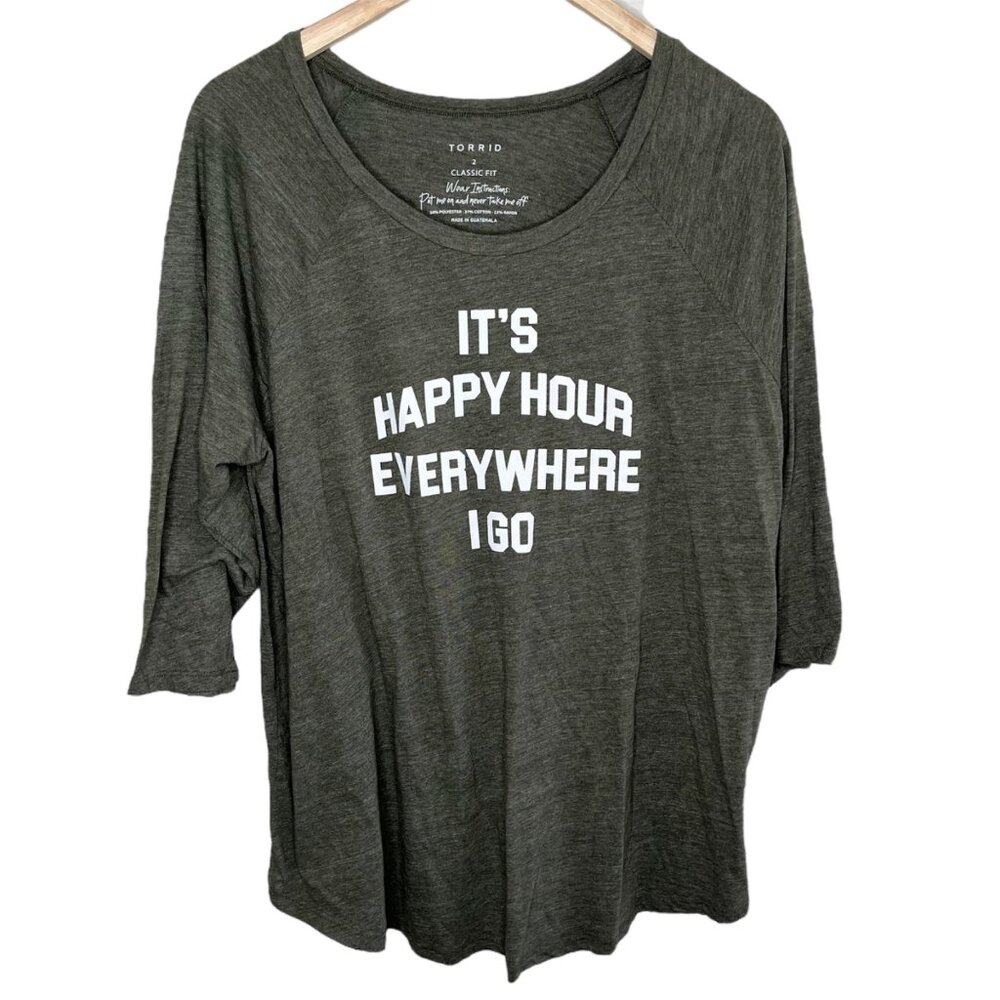 Torrid Womens Graphic "Its Happyhour Everywhere I Go" Short Sleeve Top 2X